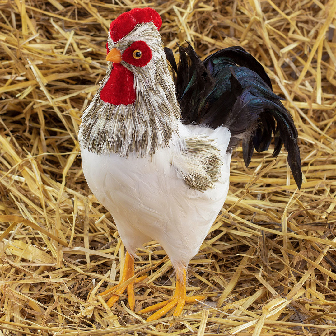 Natural White and Gray Rooster Farmhouse Decor