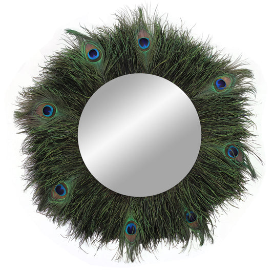 Mirror 12" with Peacock Flue and Eyes, 24” Dia