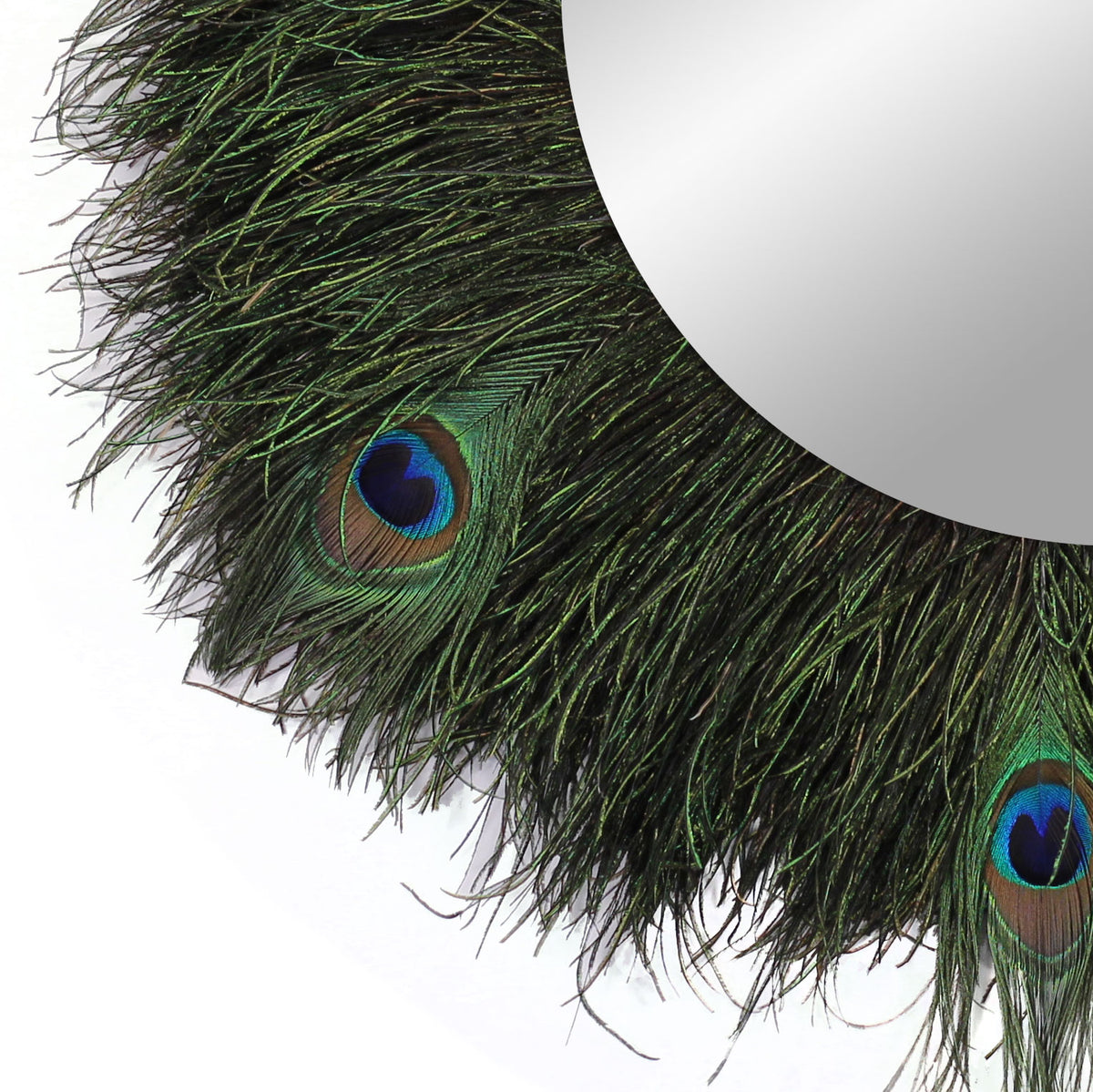 Mirror 12" with Peacock Flue and Eyes, 24” Dia