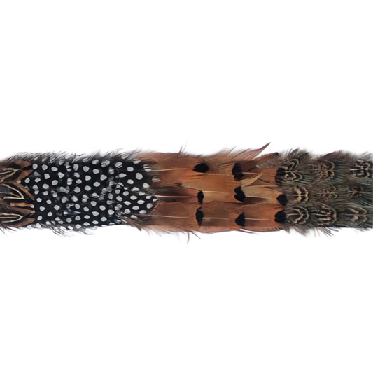 Natural Ringneck Pheasant and Guinea Feather Tape 1.5 inch  3 yd Roll