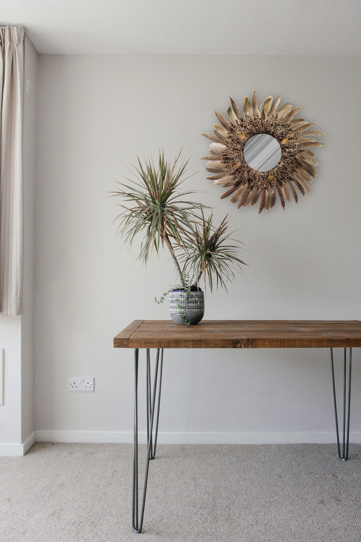 Natural Pheasant Feather Mirror