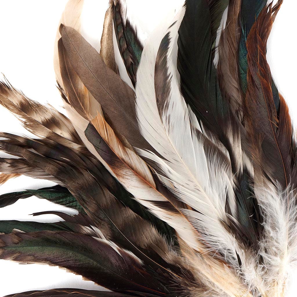 Natural Chinchilla-Rooster Coque Tail Feathers -7 -10" - Natural