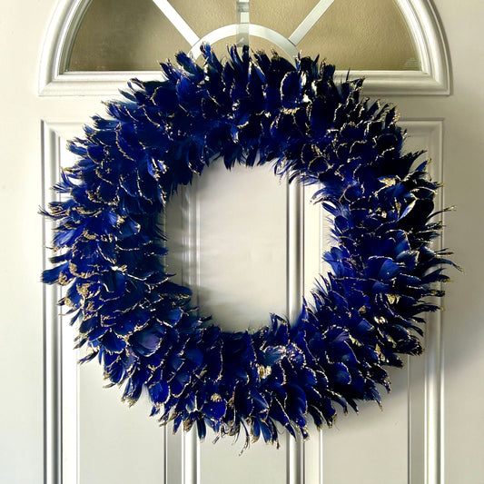 Feathered Blue Christmas Wreath