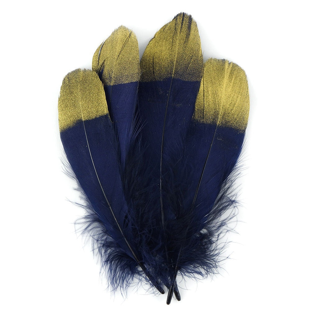 Metallic Tipped Goose Pallet Feather - Navy Blue and Gold