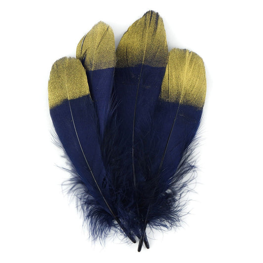 Metallic Tipped Goose Pallet Feather - Navy Blue and Gold