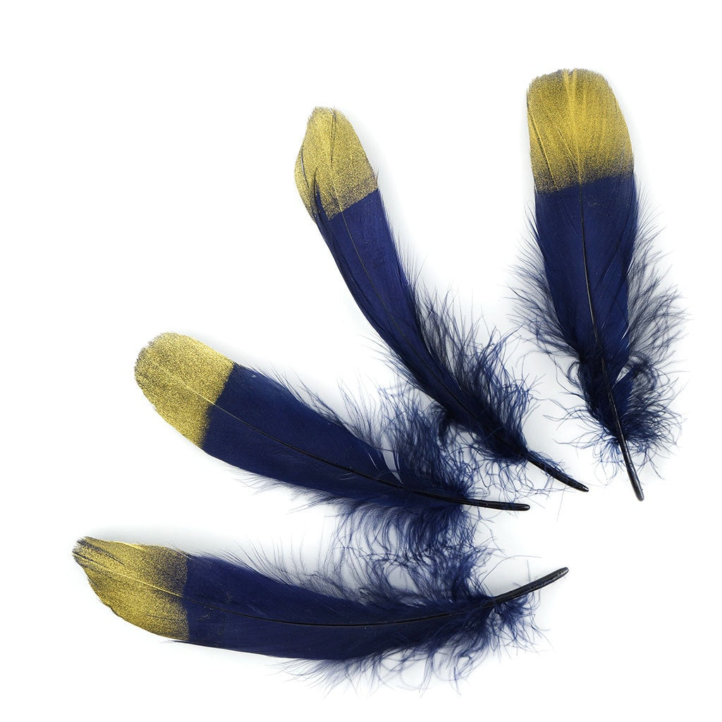 Metallic Tipped Goose Pallet Feather - Navy Blue and Gold