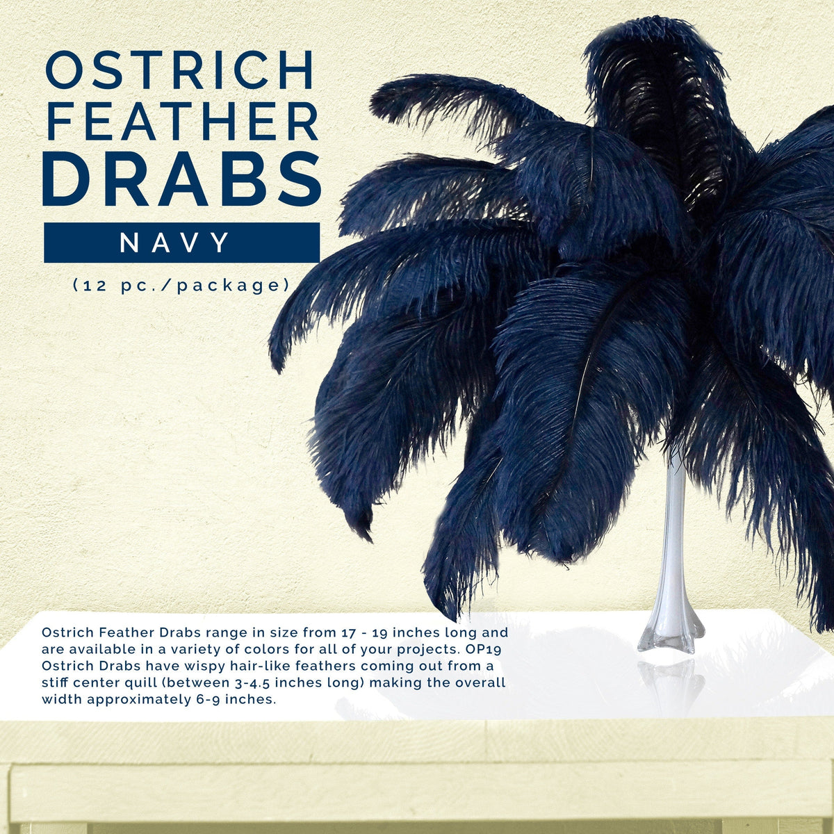 Large Ostrich Feathers - 17"+ Drabs - Navy