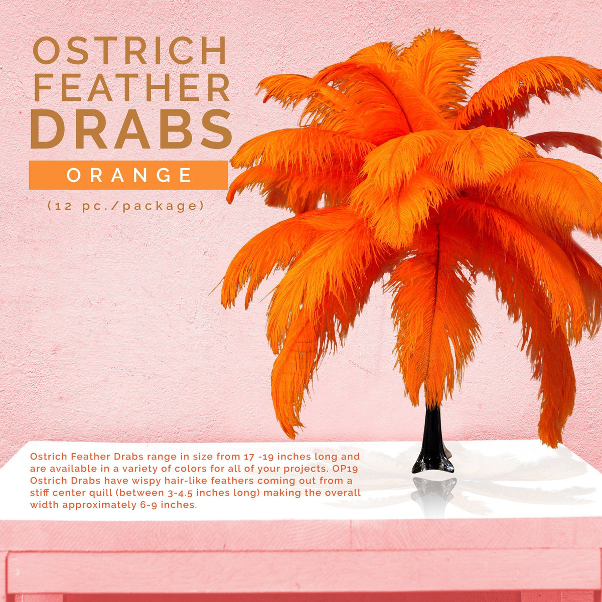 Large Ostrich Feathers - 17"+ Drabs - Orange