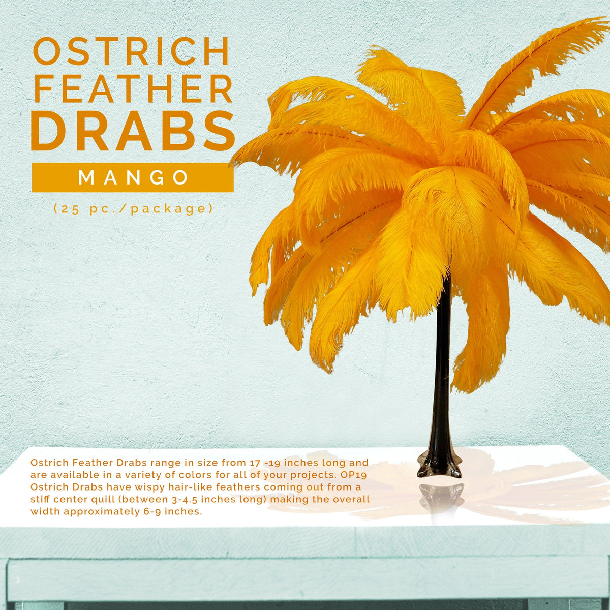 Large Ostrich Feathers - 17"+ Drabs - Mango