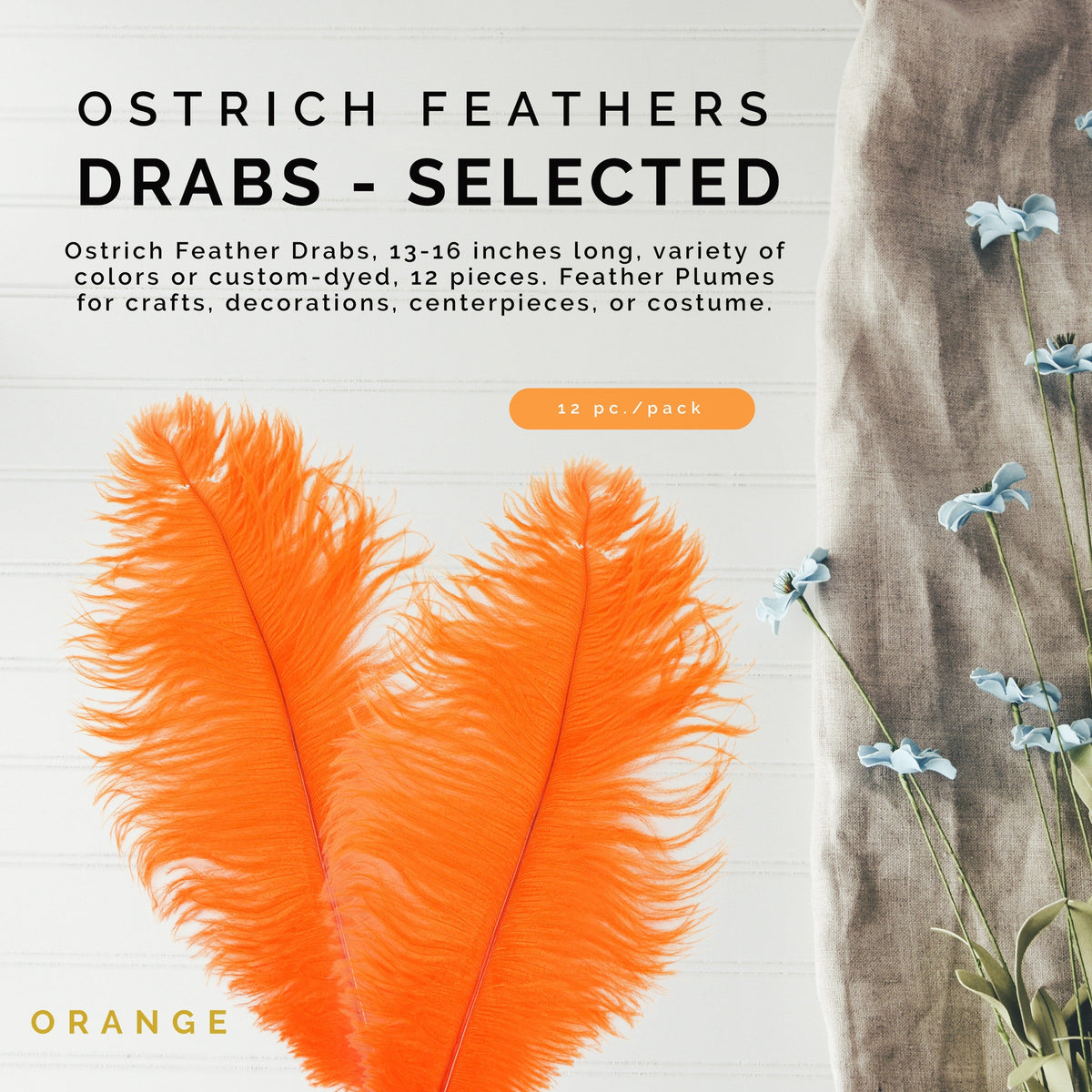Ostrich Feathers 13-16" Drabs - Orange