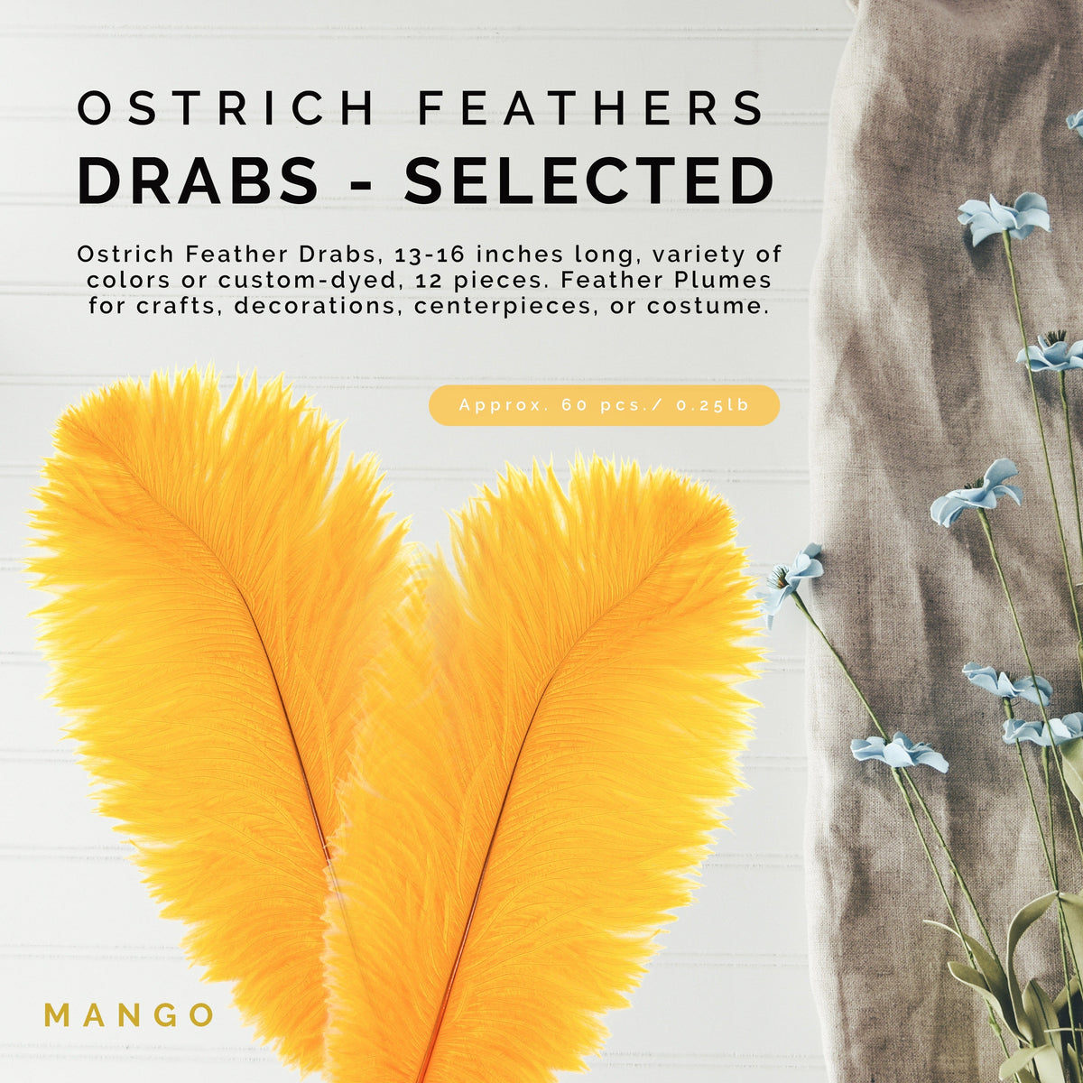 Ostrich Feathers 13-16" Drabs - Mango
