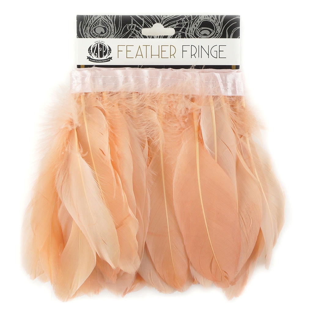 Parried Goose Pallet Feather Fringe - 6" - 1yd Apricot Blush