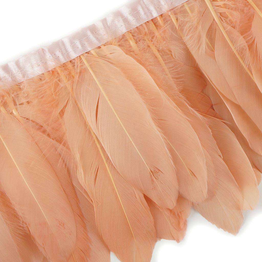 Parried Goose Pallet Feather Fringe - 6" - 1yd Apricot Blush