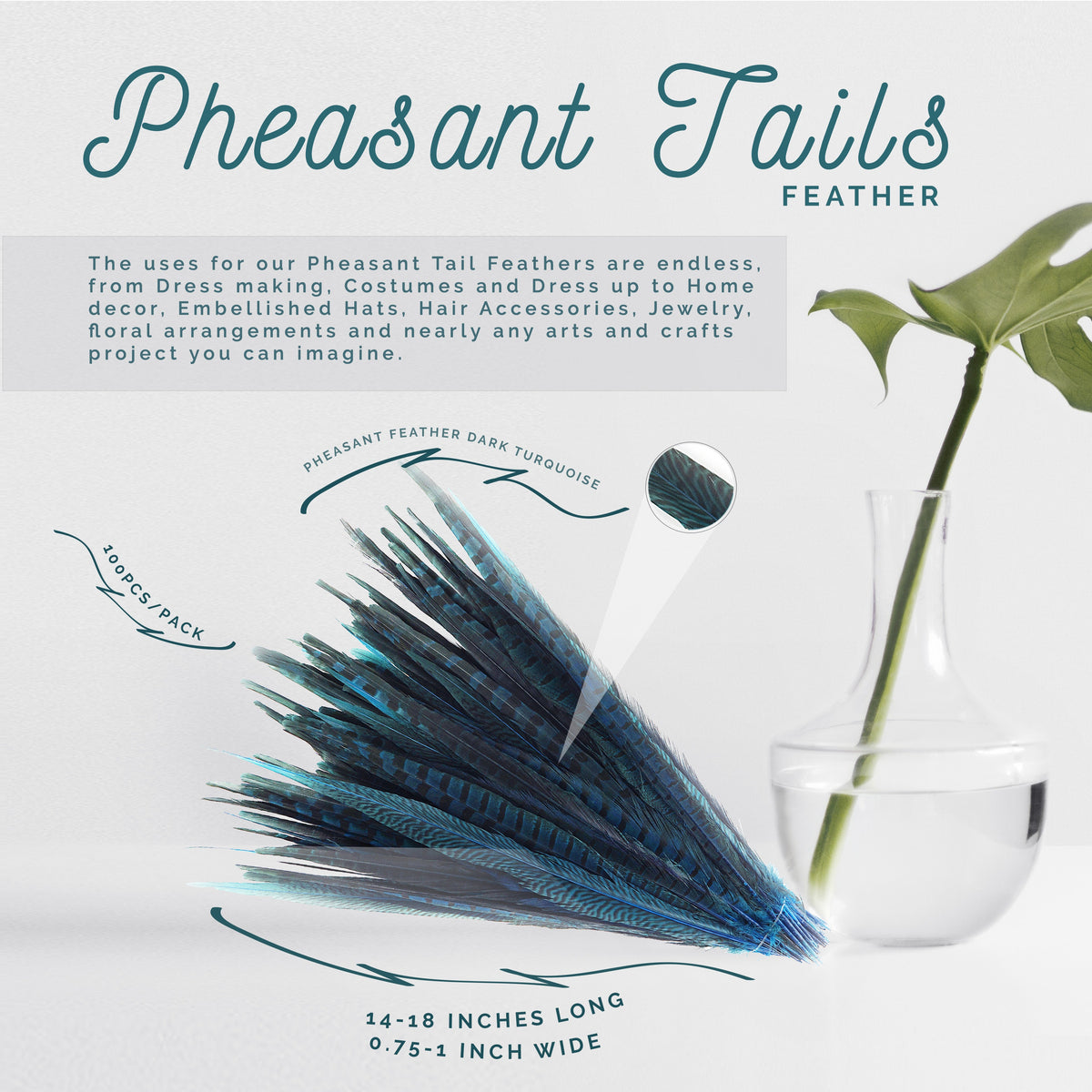 Bulk Assorted Pheasant Tails Dyed - Dark Turquoise