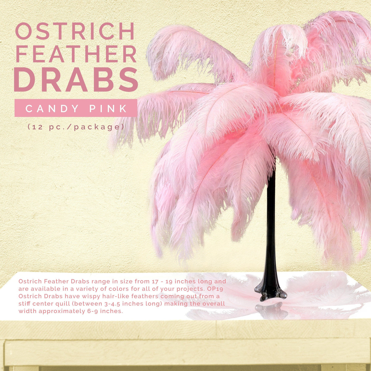 Large Ostrich Feathers - 17"+ Drabs - Candy Pink