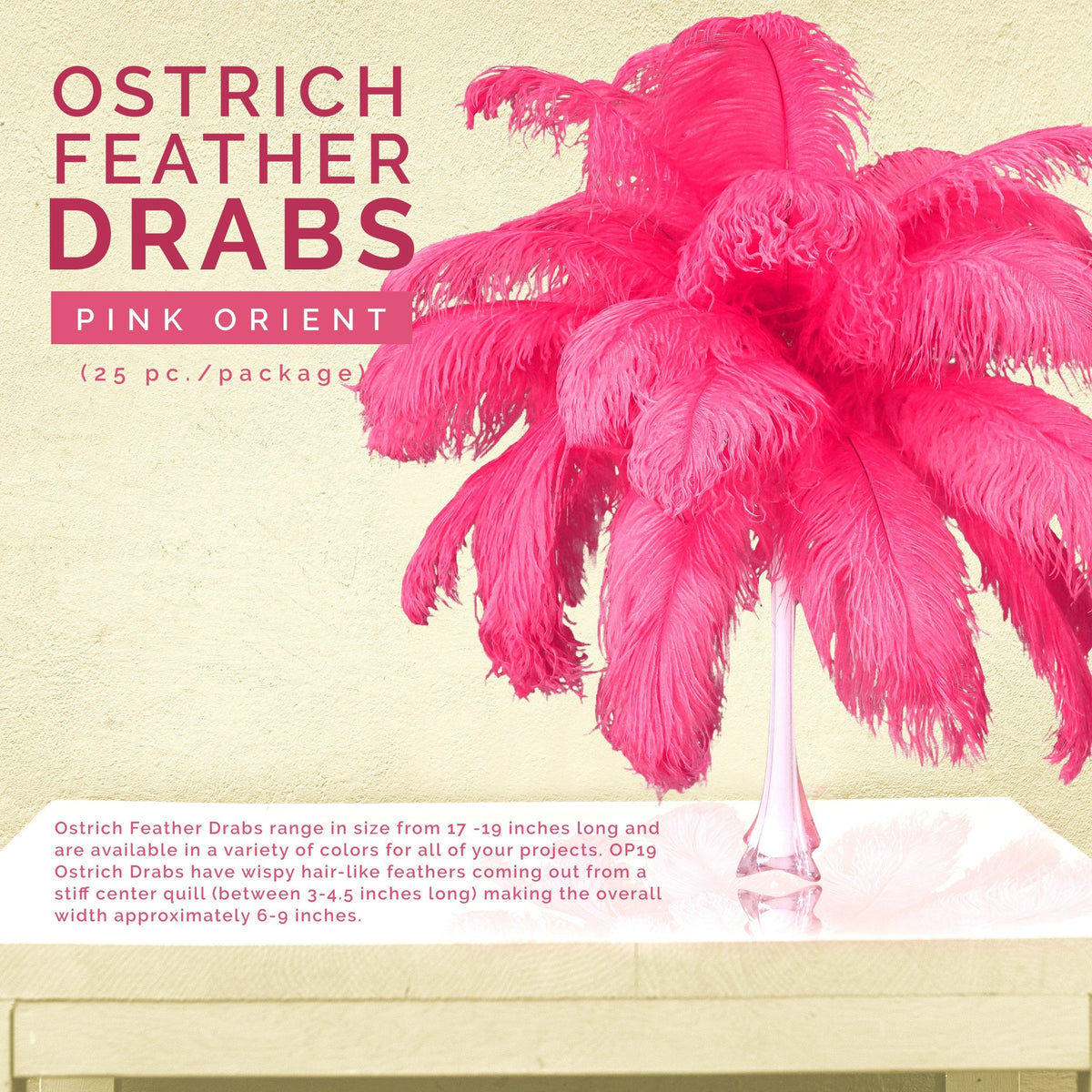 Large Ostrich Feathers - 17"+ Drabs - Pink Orient