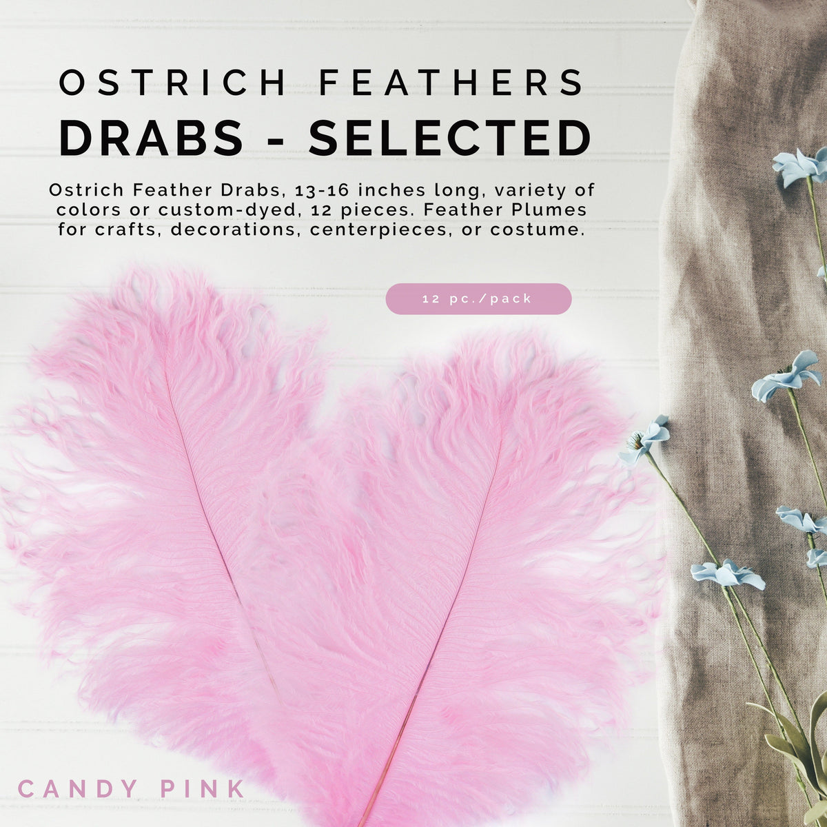 Ostrich Feathers 13-16" Drabs - Candy Pink