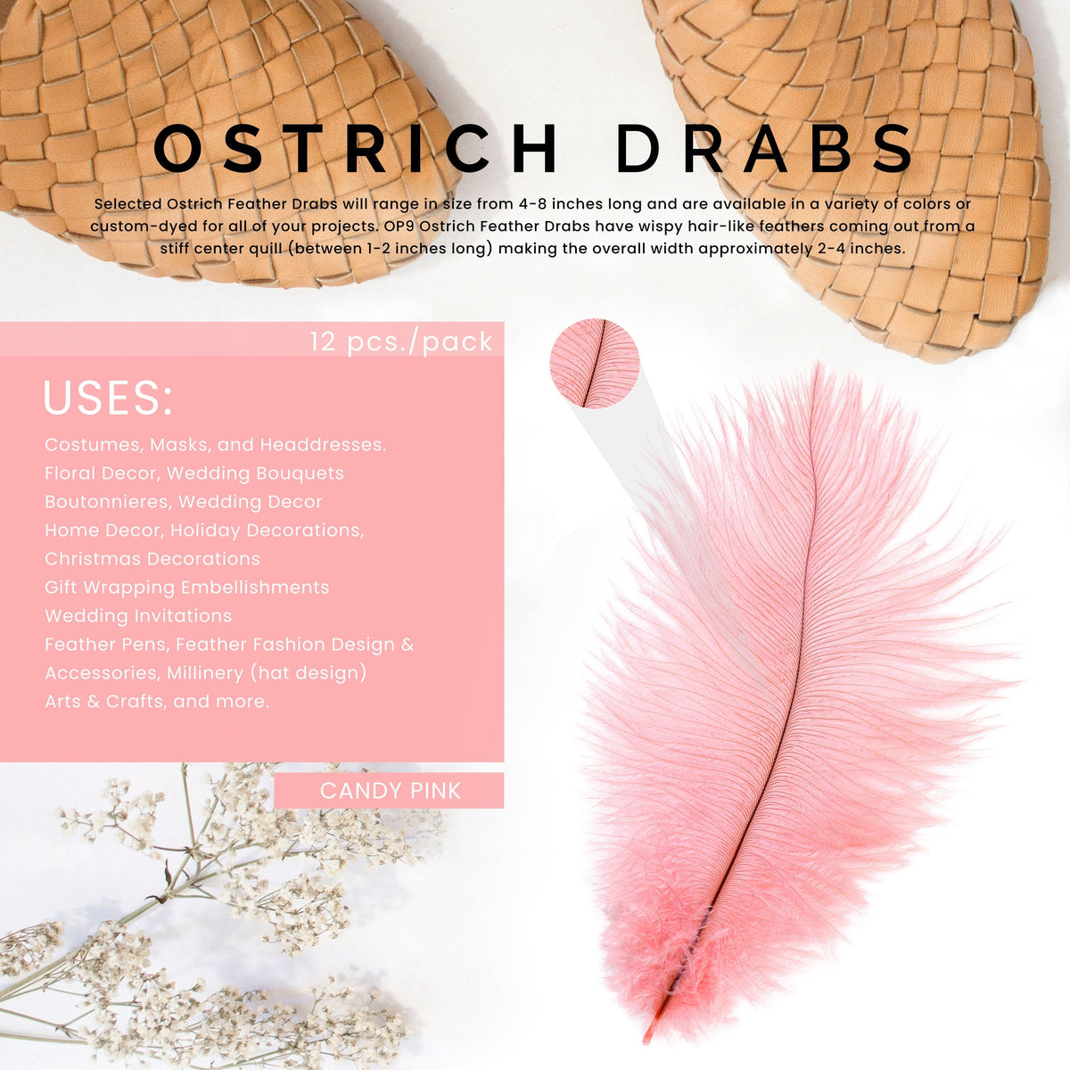 Ostrich Feathers 4-8" Drabs - Candy Pink