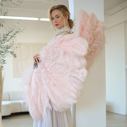 Ostrich Fan with Prime Ostrich Femina Feathers - Champagne
