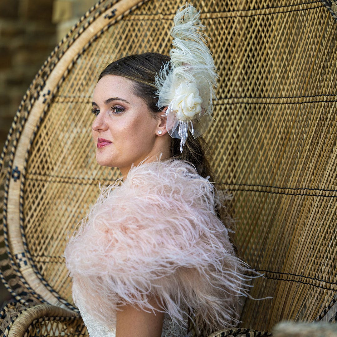 Small Ostrich Bolero - Feather Shoulder Wrap - Champagne