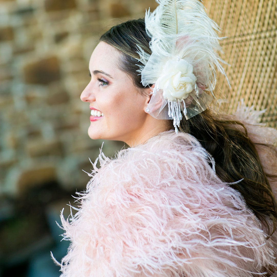 Medium Ostrich Feather Bolero Shoulder Wrap / Coat-Champagne