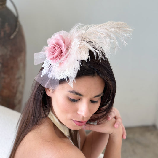 Victorian Style Ostrich Feather Clip Fascinator - Pink Champagne