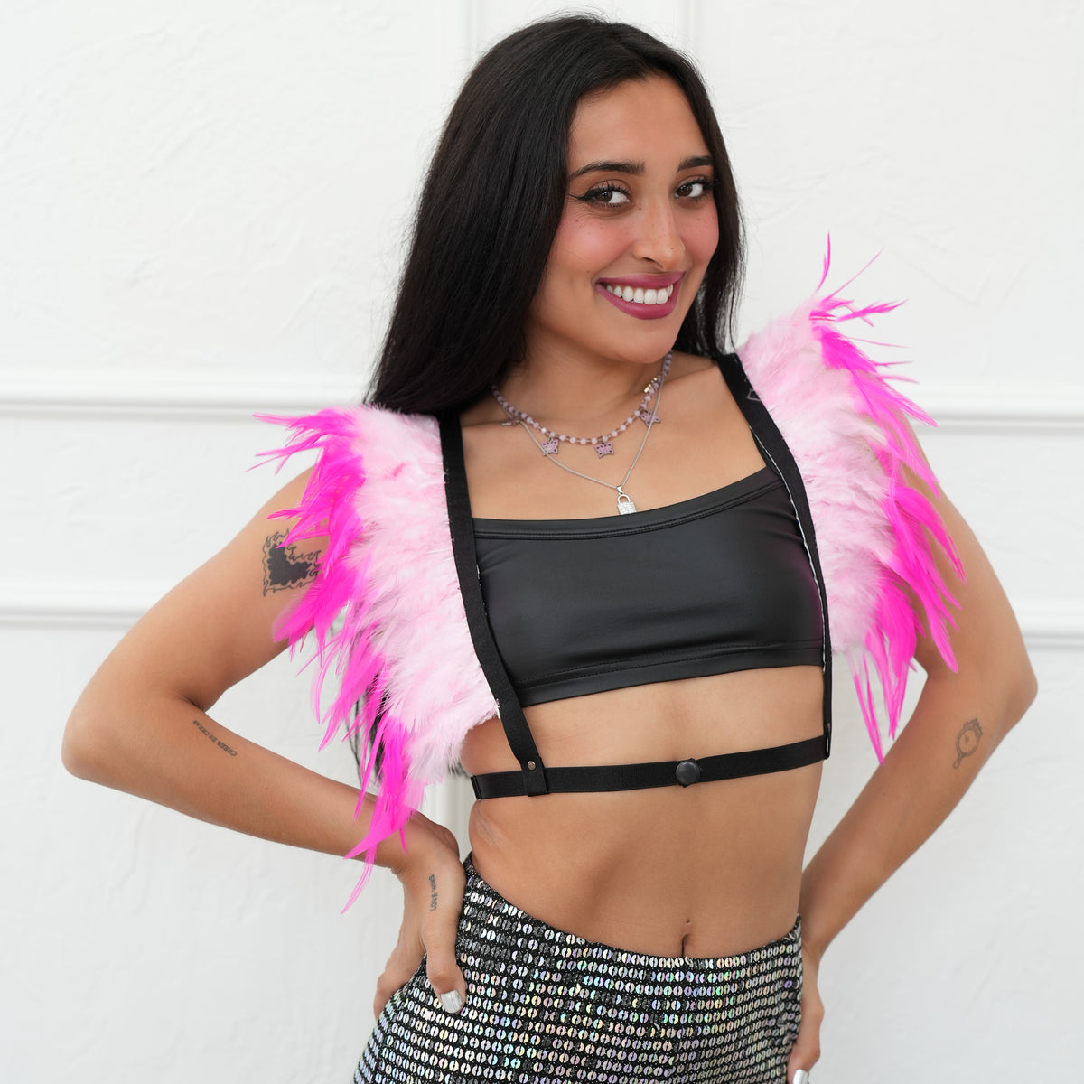 Dakota Feathers Down Harness - Striped Candy Pink/Shocking Pink