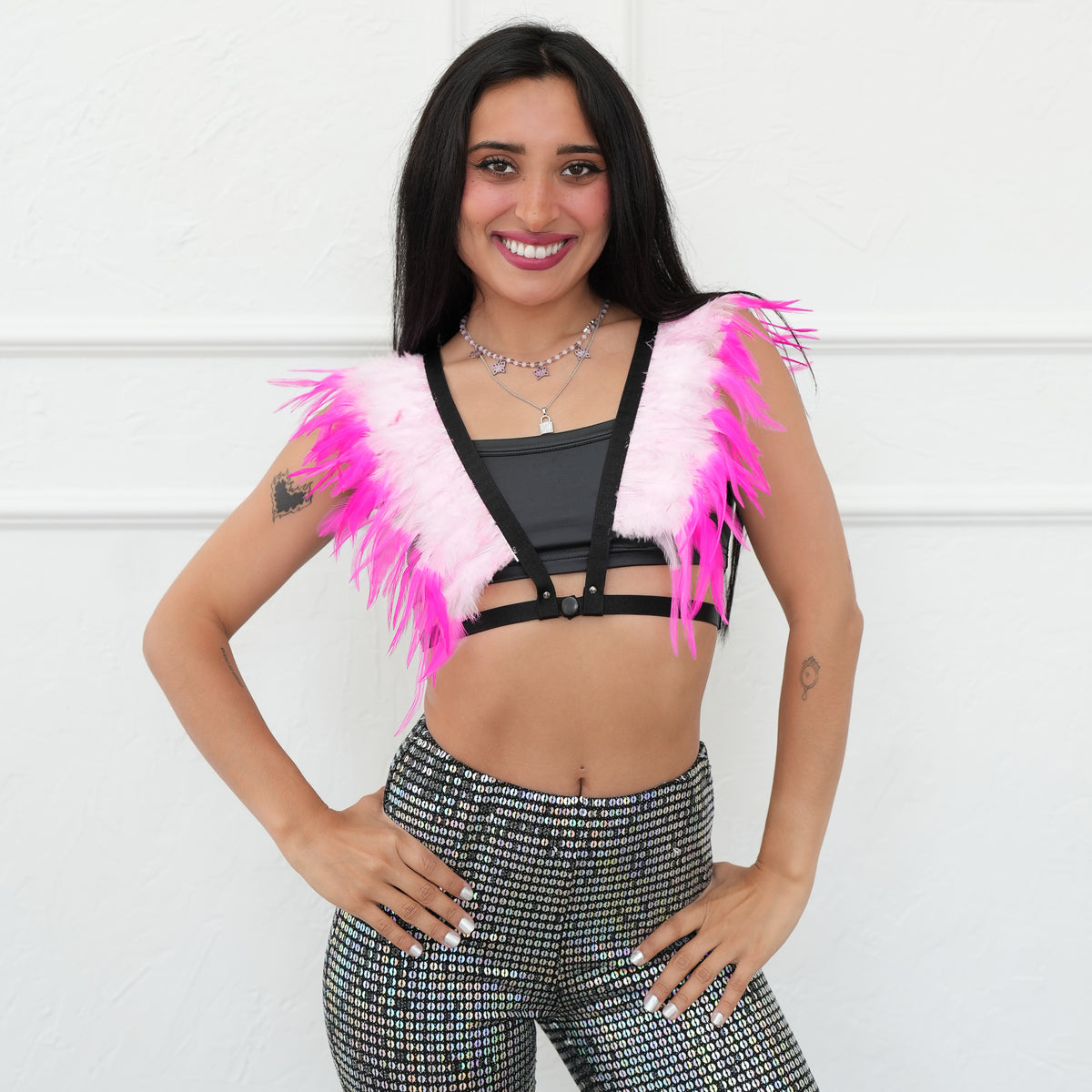 Dakota Feathers Down Harness - Striped Candy Pink/Shocking Pink
