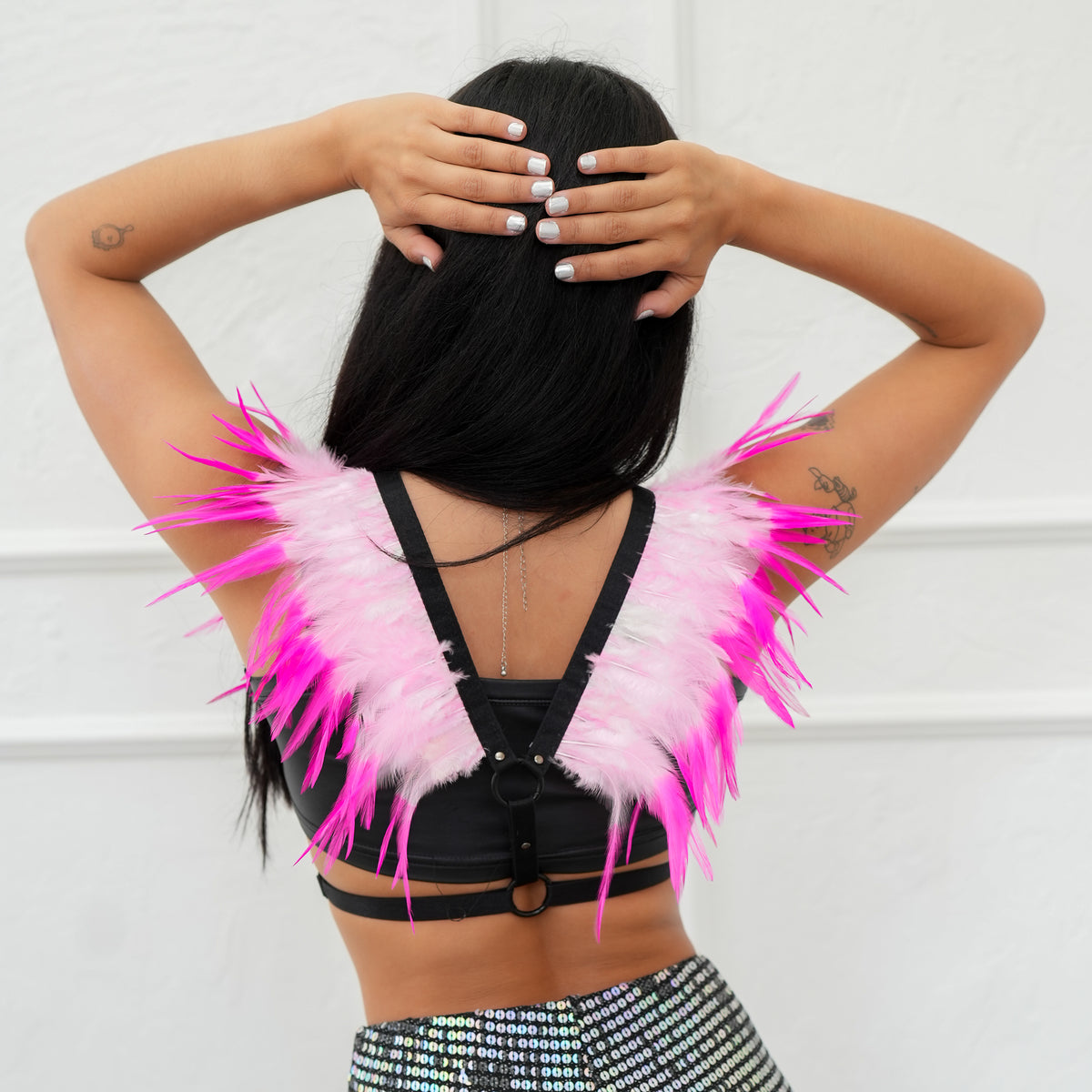 Dakota Feathers Down Harness - Striped Candy Pink/Shocking Pink