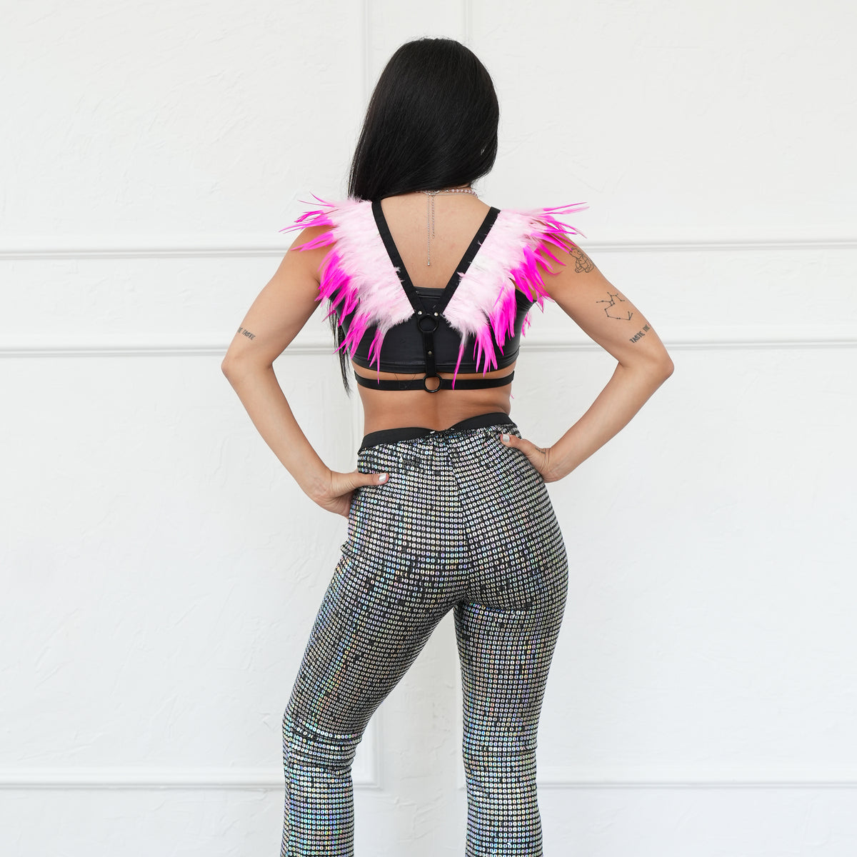 Dakota Feathers Down Harness - Striped Candy Pink/Shocking Pink