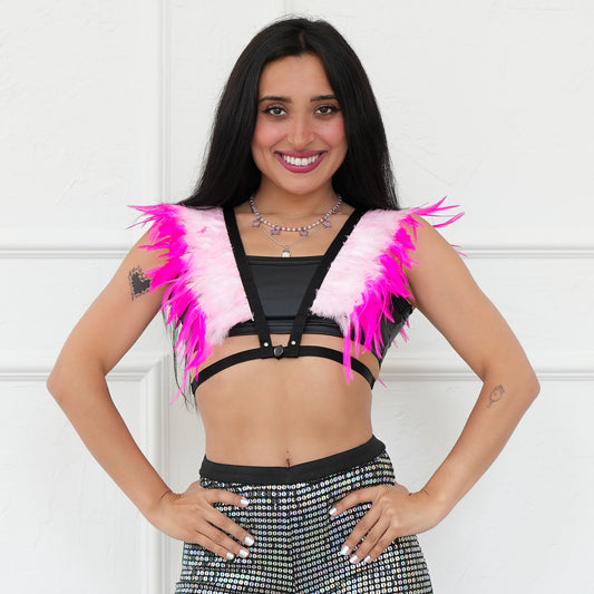 Dakota Feathers Down Harness - Striped Candy Pink/Shocking Pink