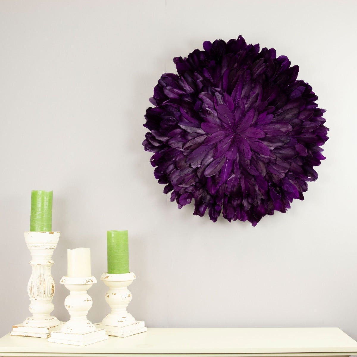 Unique Decorative Feather Wall Art Inspired by African JuJu Hats - Purple