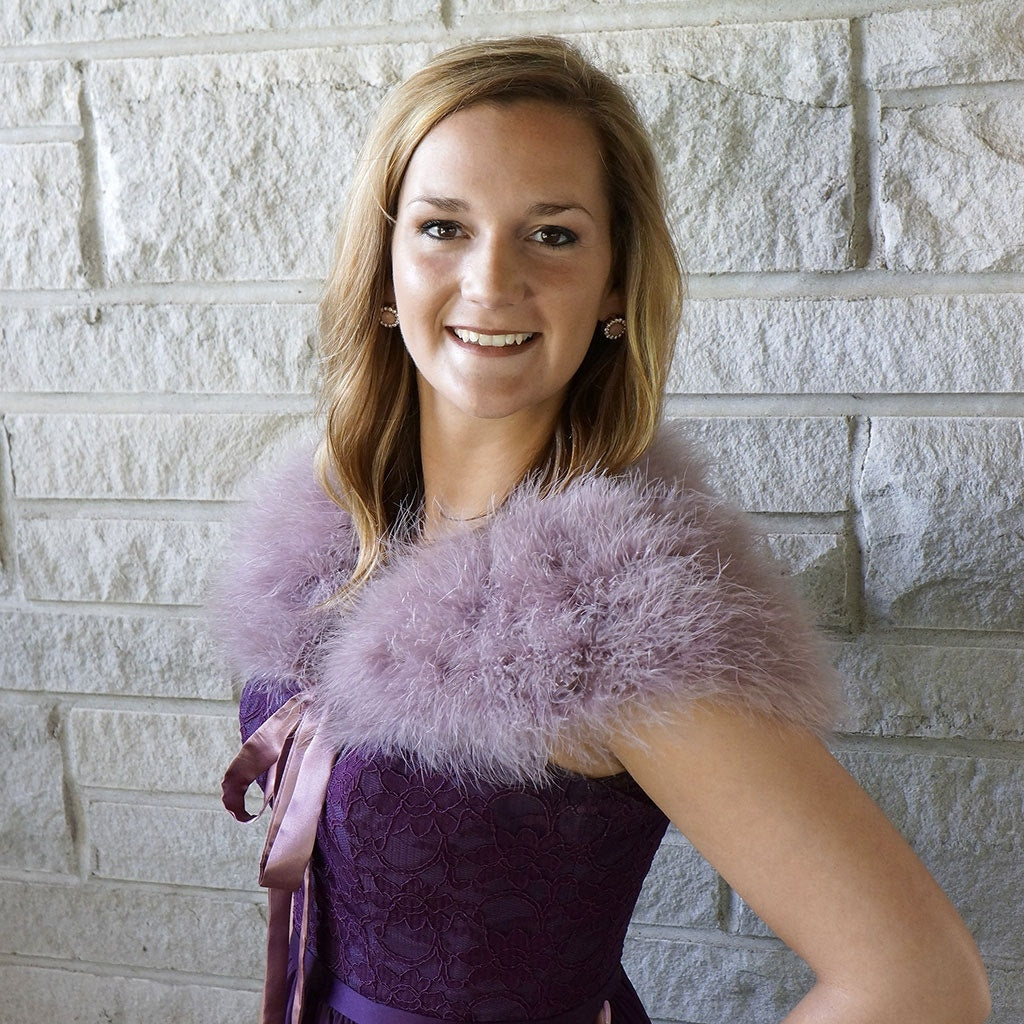 Marabou Feather Shawl w/Ribbon Ties Amethyst