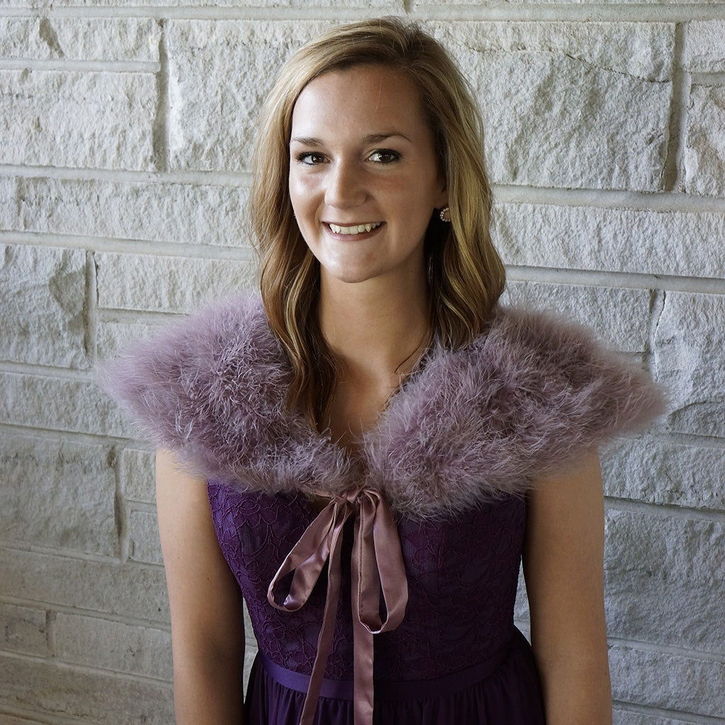 Marabou Feather Shawl w/Ribbon Ties Amethyst