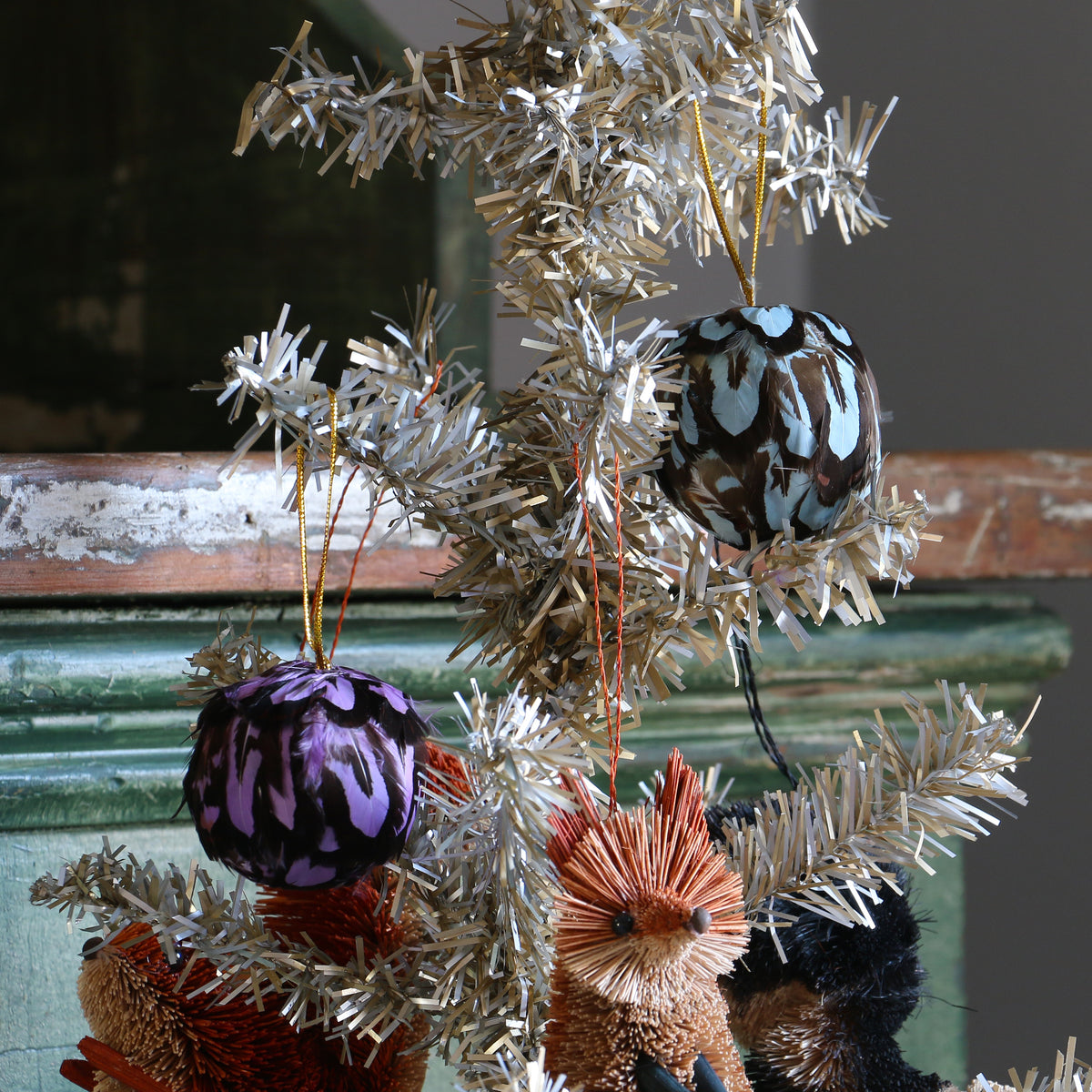 Colorful Venery Feather Ornament - 2" - Country Blue