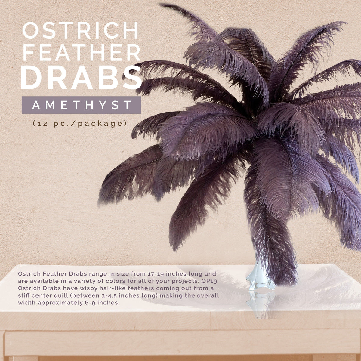 Large Ostrich Feathers - 17"+ Drabs - Amethyst