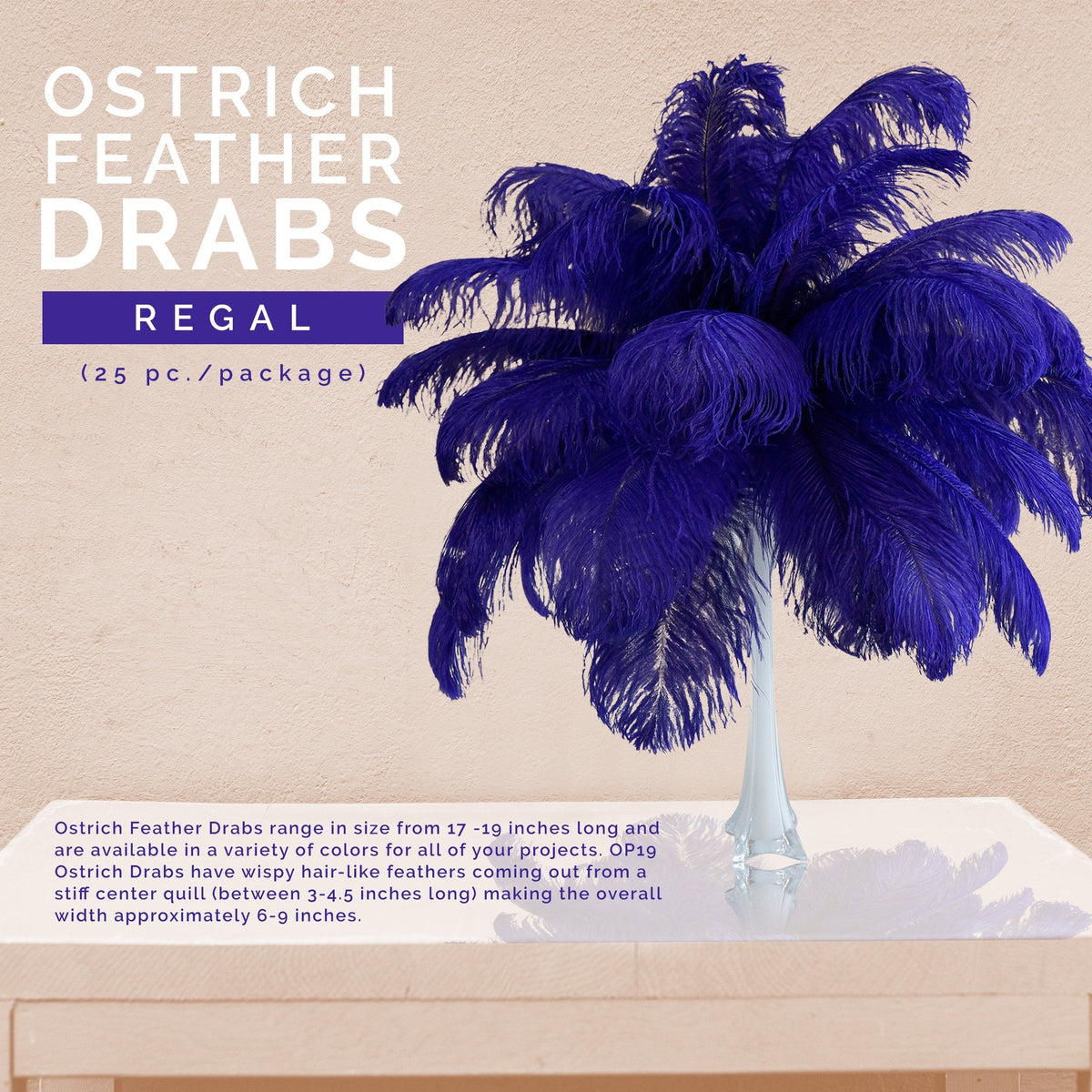Large Ostrich Feathers - 17"+ Drabs - Regal