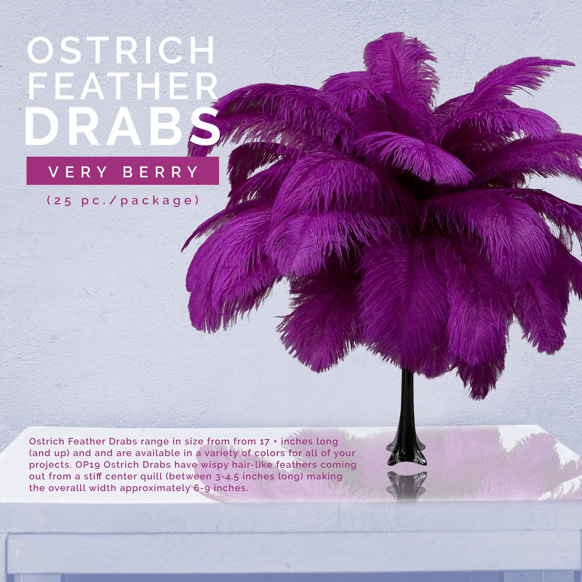 Large Ostrich Feathers - 17"+ Drabs - Very Berry