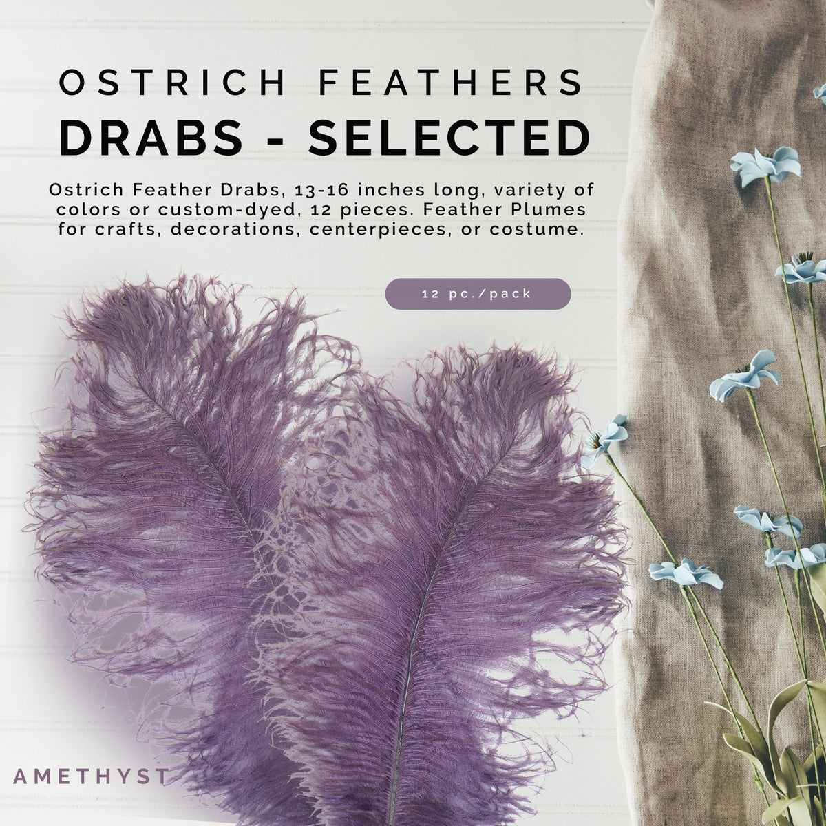Ostrich Feathers 13-16" Drabs - Amethyst