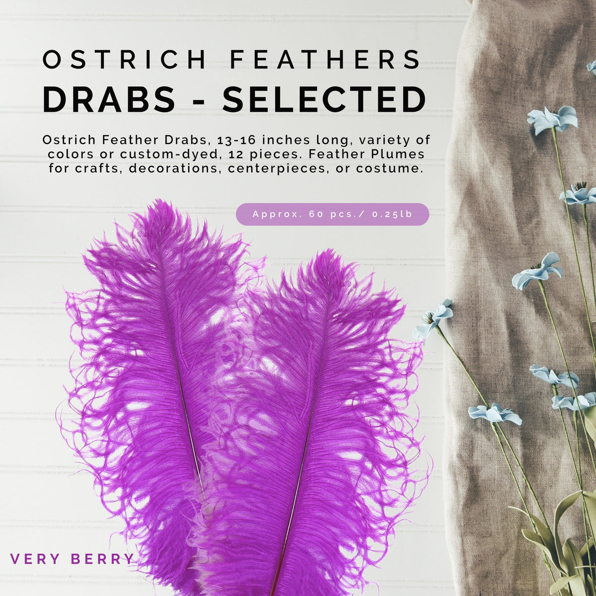 Ostrich Feathers 13-16" Drabs - Very Berry