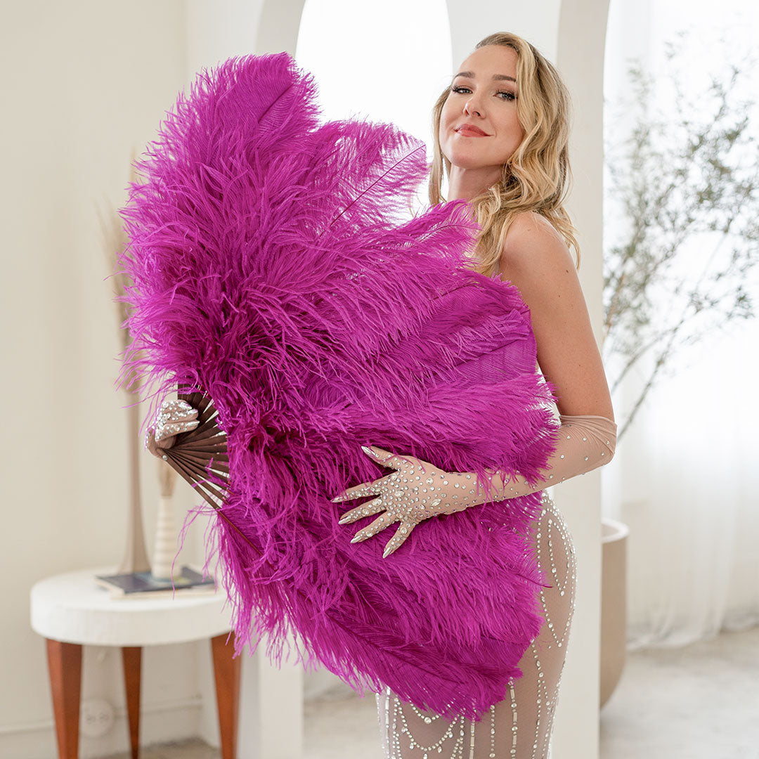 Ostrich Fan with Prime Ostrich Femina Feathers - Very Berry