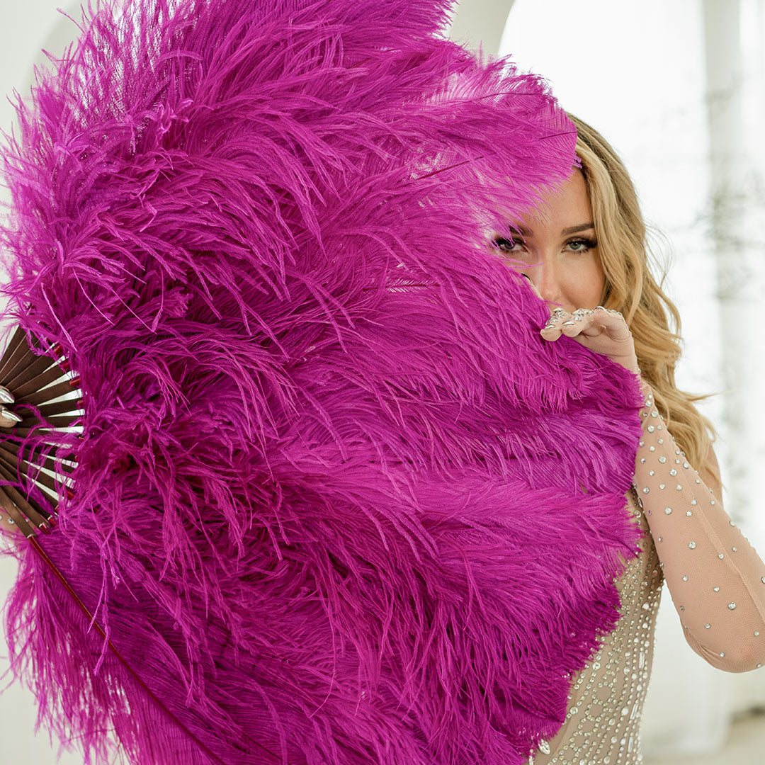 Ostrich Fan with Prime Ostrich Femina Feathers - Very Berry
