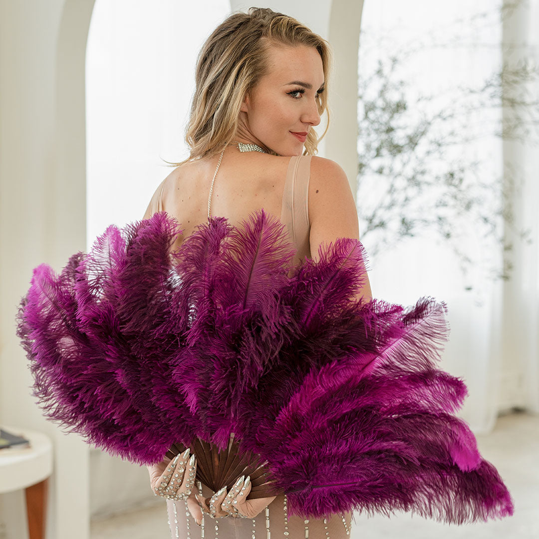 Ostrich Floss Feather Fan-Very Berry