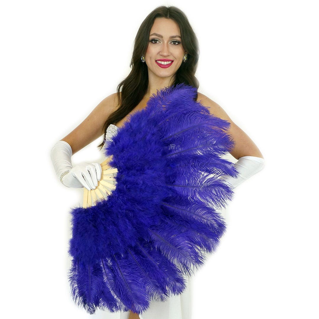 Regal Purple Ostrich Feather Fan with Marabou
