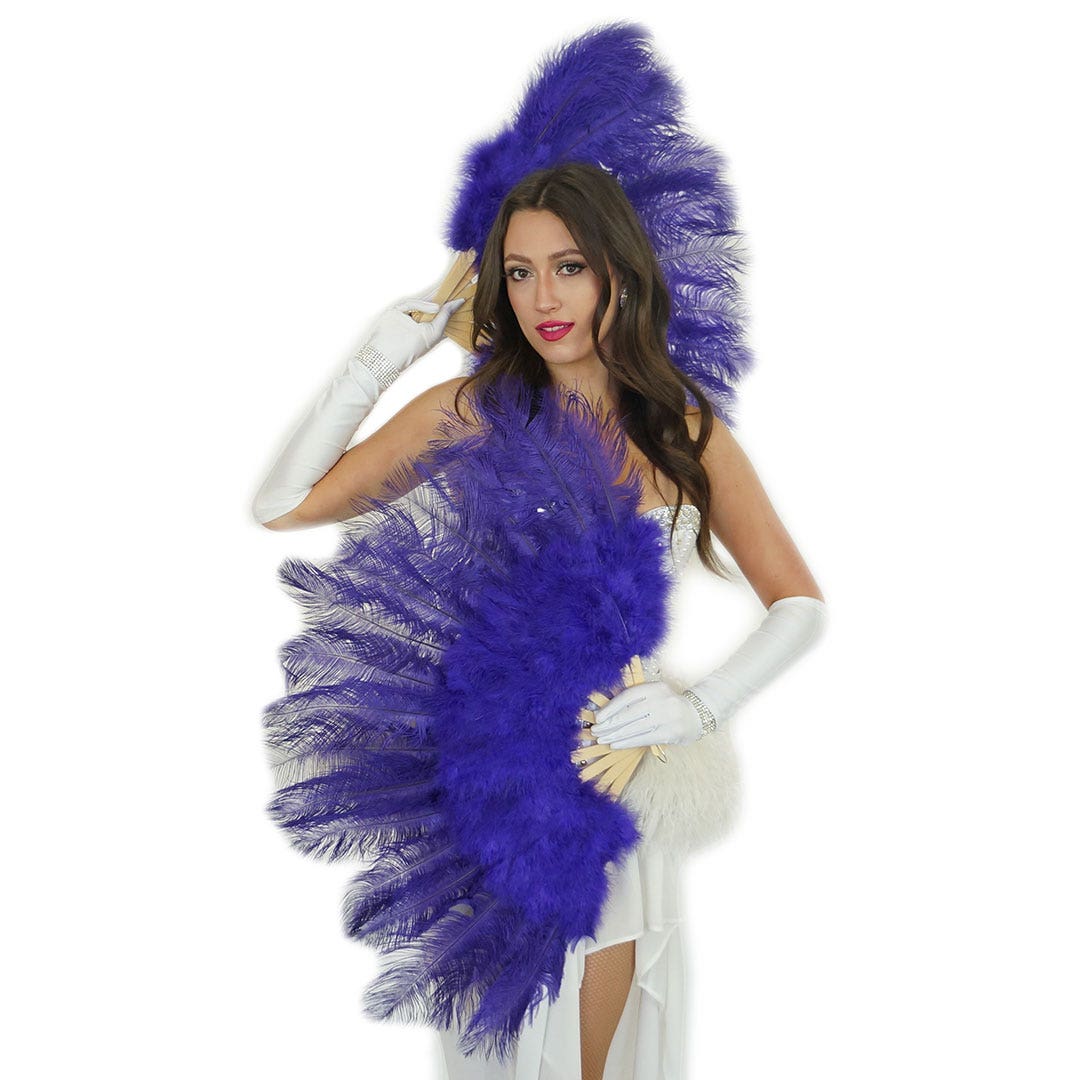 Regal Purple Ostrich Feather Fan with Marabou