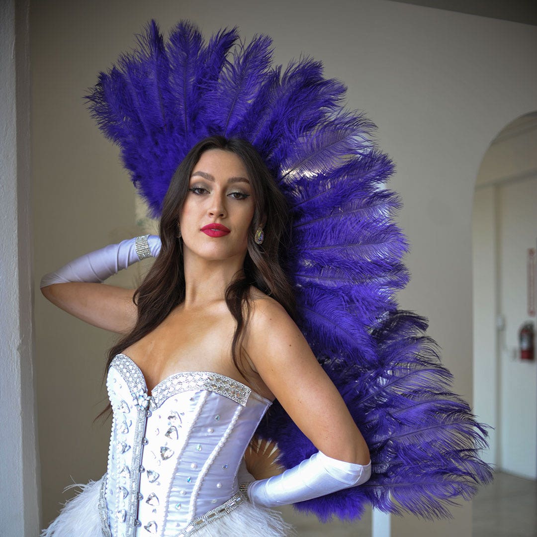 Regal Purple Ostrich Feather Fan with Marabou