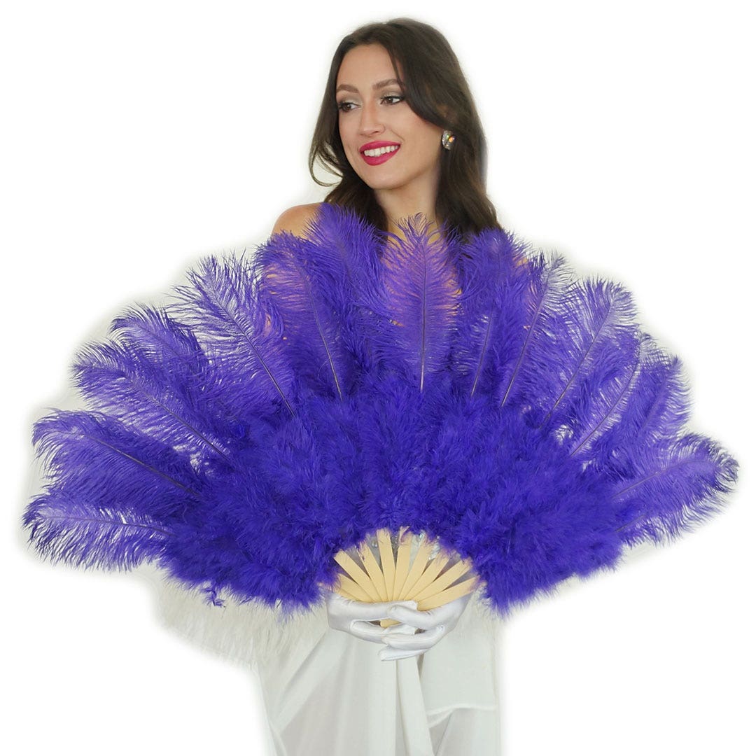 Regal Purple Ostrich Feather Fan with Marabou
