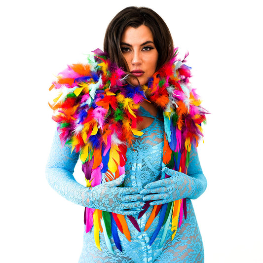 Bright Rainbow Feather Shrug