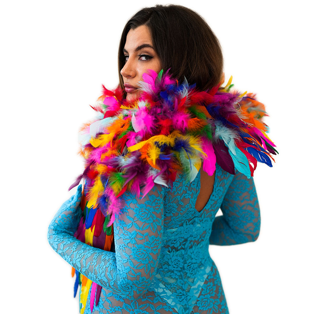 Bright Rainbow Feather Shrug