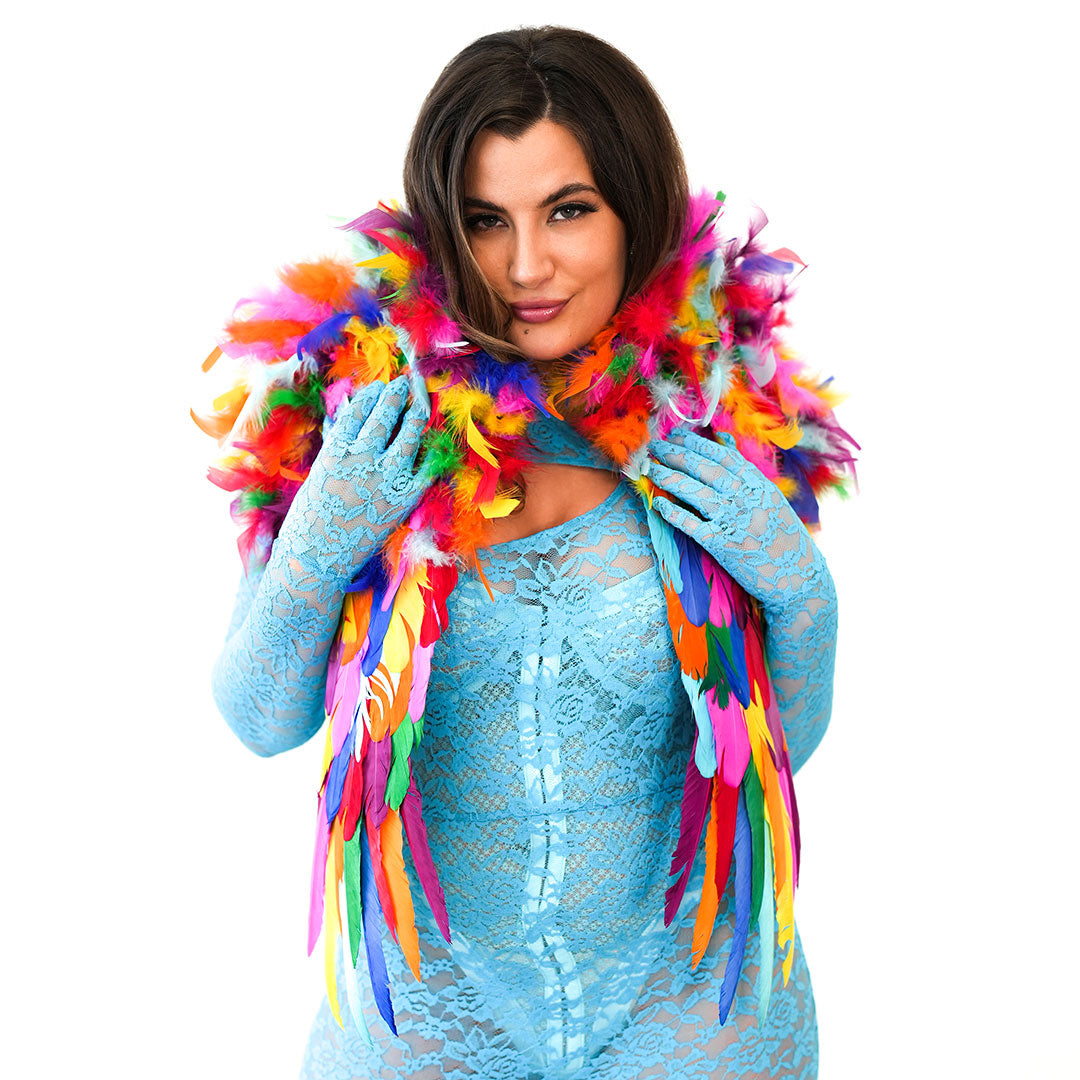 Bright Rainbow Feather Shrug